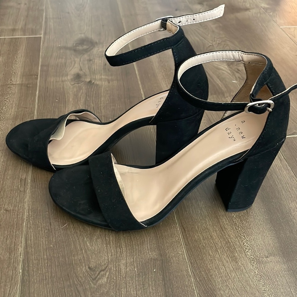 A New Day Strappy Black Sandals Block Heel